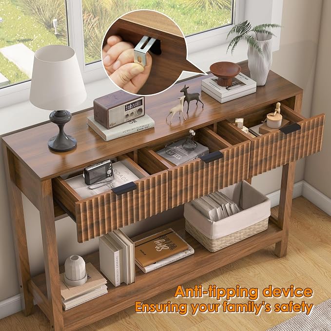 Nasonet Fluted Console Table, Wooden Sofa Table - Image 7