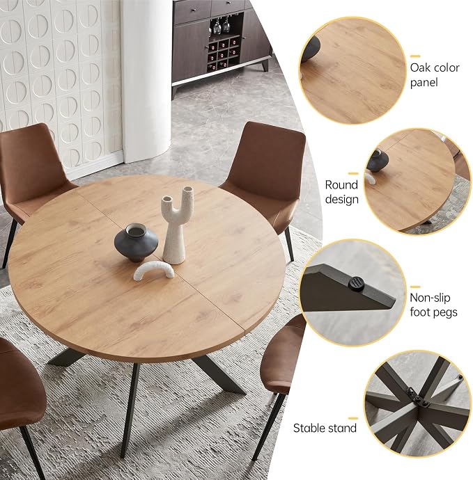 Zerifevni 46.4" Round Dining Table Set, Mid Century Modern Round Dining Table - Image 4