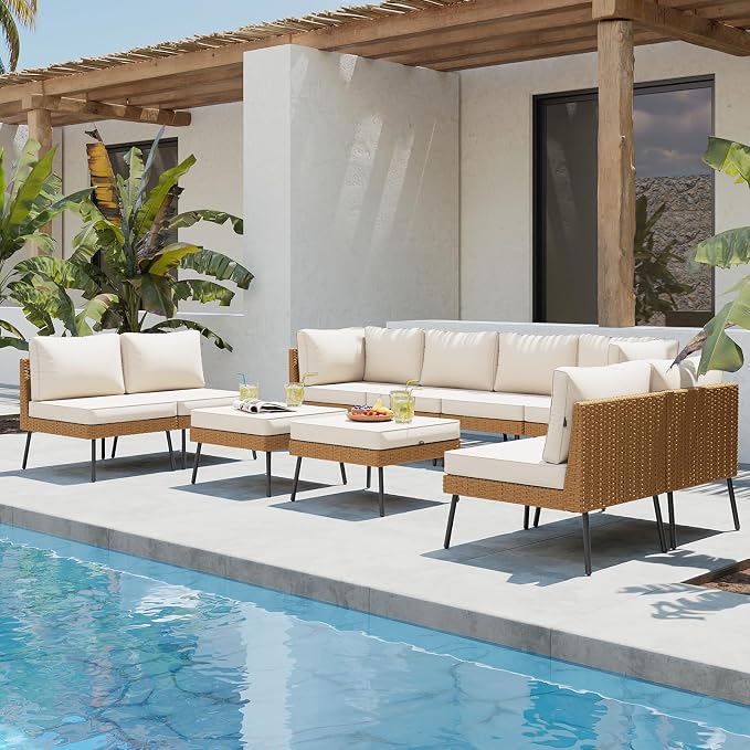 Aoxun 10 Piece Patio Furniture Set, 10 Seats Outdoor Sectional Sofas - Image 8