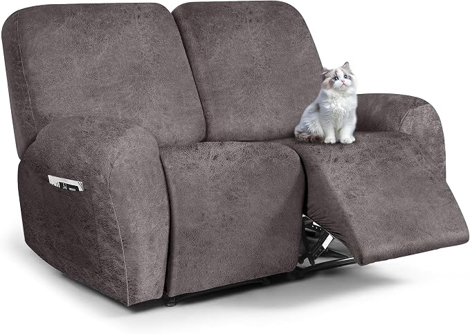ANARACHON Leather Look Loveseat Recliner Cover, 6-Pieces Stretch Dual Recliner by ANARACHON
