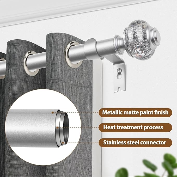 2 Pack Silver Curtain Rods for Windows 48 to 84 Inch, USFOOK 7/8 inch - Image 4