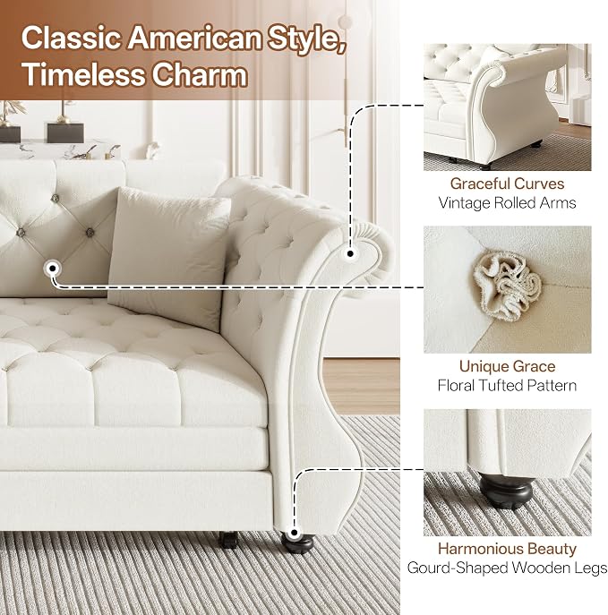 83.8" Oversized Pull Out Sofa Bed, Chesterfield Velvet Sleeper Sofa Couch - Image 4