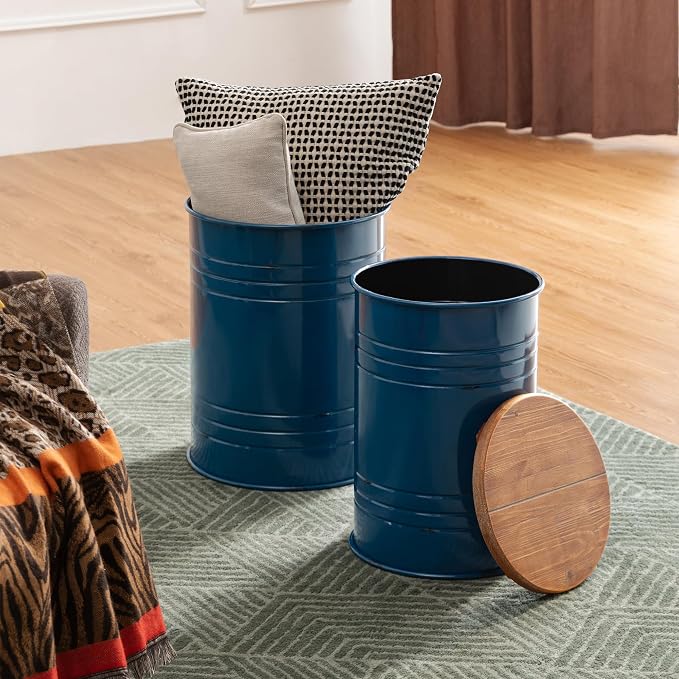 Glitzhome Rustic Storage Ottoman Seat Stool, Farmhouse Nesting End Table - Image 10