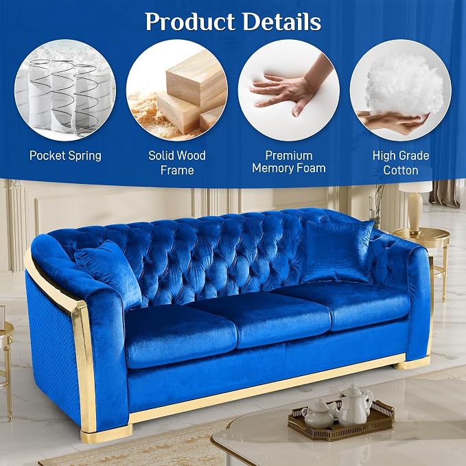 DAMAIFROM Mid Century Modern Chesterfield Sofa Couch, 6 Seat Tufted Sofas - Image 3