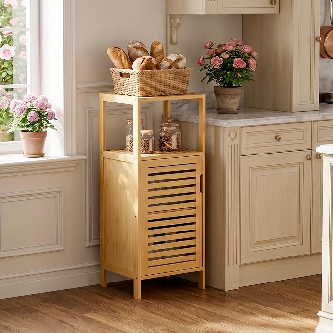 HITNET Bathroom Cabinet Freestanding, Small Bamboo Floor Cabinet, 4 Tier Single - Image 2
