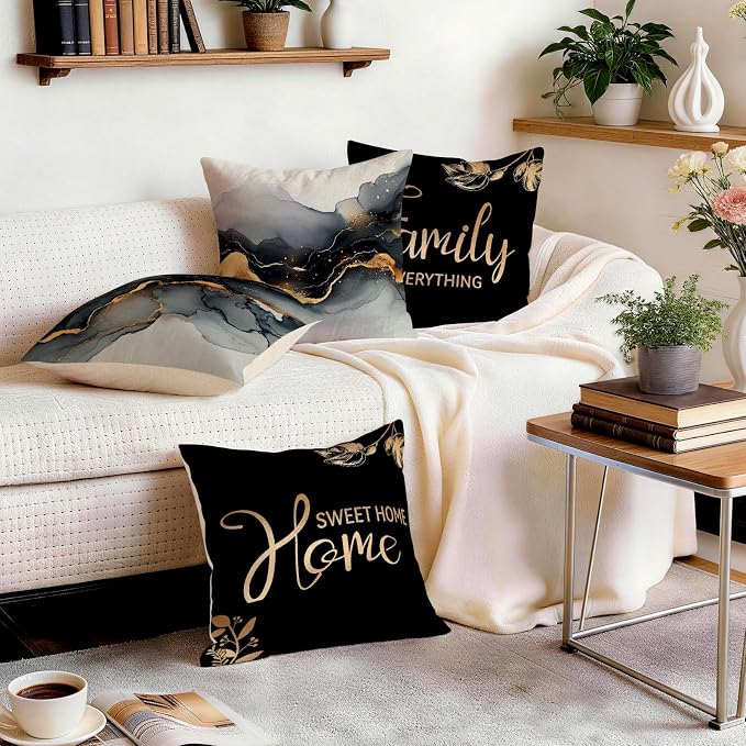 OBSEDE Black Gold Marble Sweet Home Decorative Throw Pillow Covers 18 × 18 in - Image 9