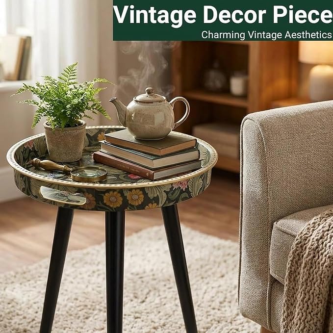 Small Round Side Table Vintage Floral - Image 4