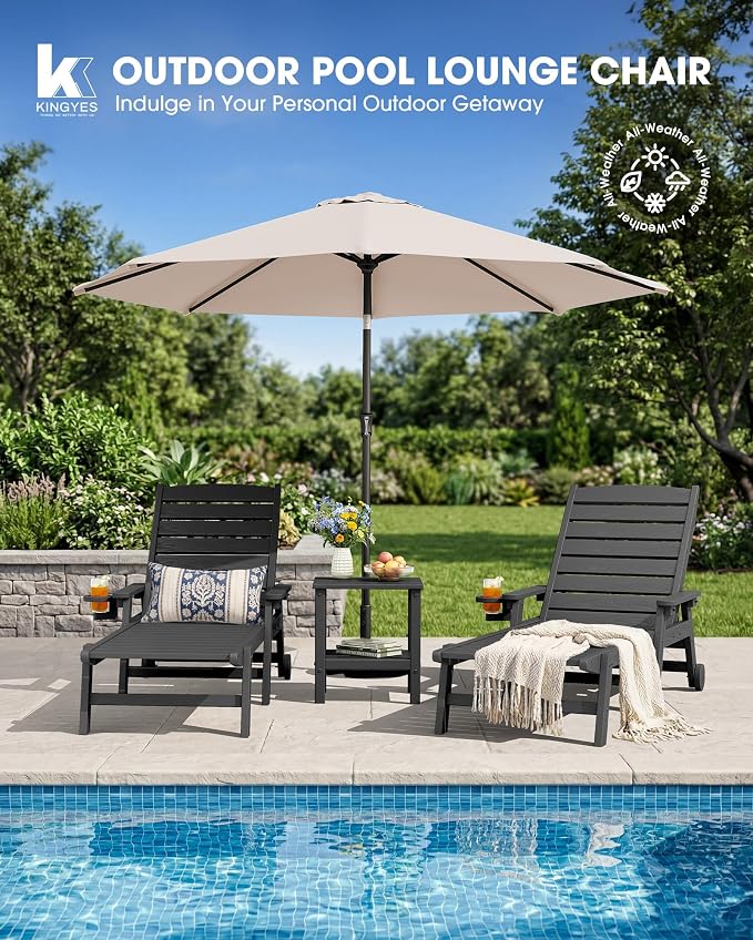 KINGYES HDPE Lounge Chair Outdoor, Patio Chaise Lounge Recliner - Image 8
