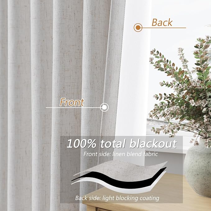 Guken 108 Inch Long Natural 100% Blackout Curtains - Image 4
