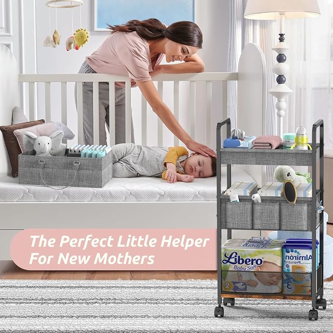 LIDTOP 2In1 Baby Diaper Caddy & 3-Tier Rolling Diaper Cart, Diaper Caddy - Image 4