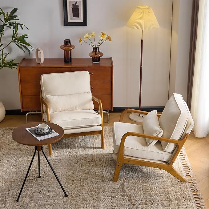 VINGLI Chenille Mid-Century Modern Accent Chair Set of 2, Cute Reading Arm Chair by VINGLI