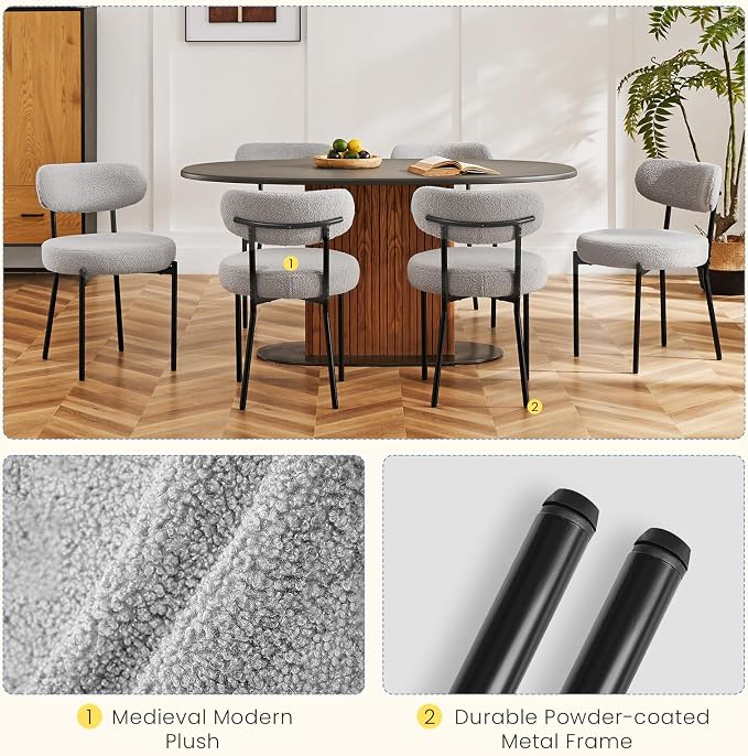 DUMOS Dining Chairs Set of 2, Mid Century Modern Chair Round Upholstered Curved - Image 4