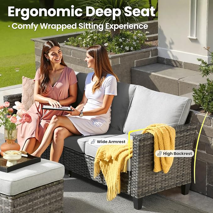 ovios 5 Pieces Patio Furniture Set, Outdoor Wicker Sofa Couch - Image 8