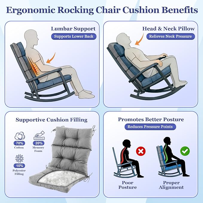 Rocking Chair Cushion, Waterproof and Fade-Resistant Adirondack Rocker Cushions - Image 3