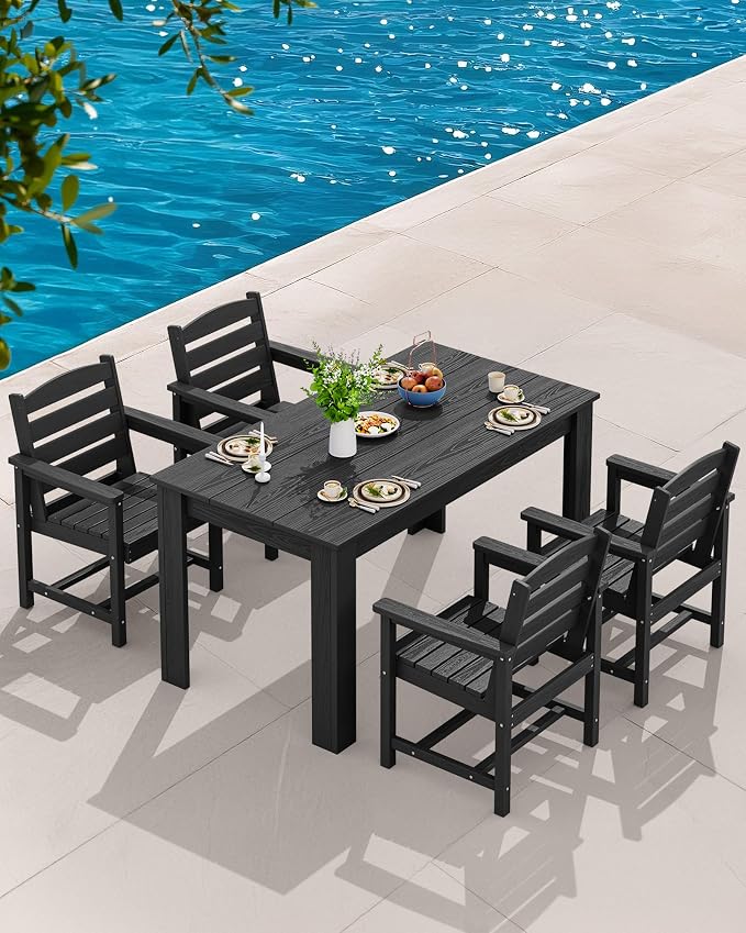 SERWALL HDPE Dining Set for 8: 2 Umbrella Hole Tables + 8 Chairs. Includes 8 - Image 6