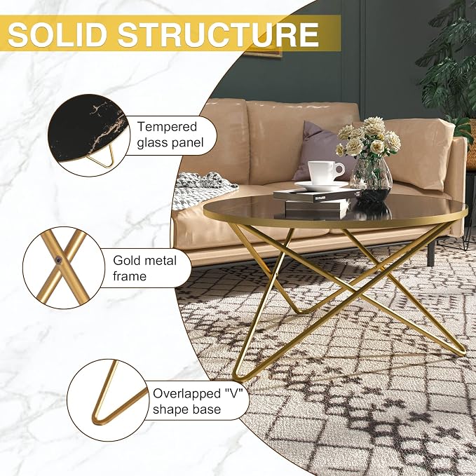 HLR Round Coffee Table with Black Faux Marble Top - Image 3