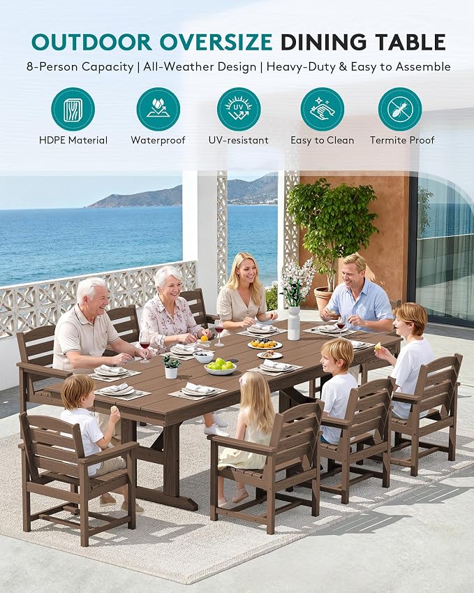 SERWALL Outdoor Dining Table, All Weather HDPE Patio Dining Table - Image 7