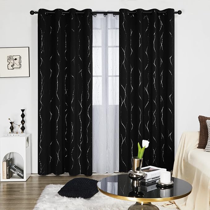 Deconovo Black Blackout Curtains, Thermal Insulated Noise‑Reduced Grommet Drapes by Deconovo