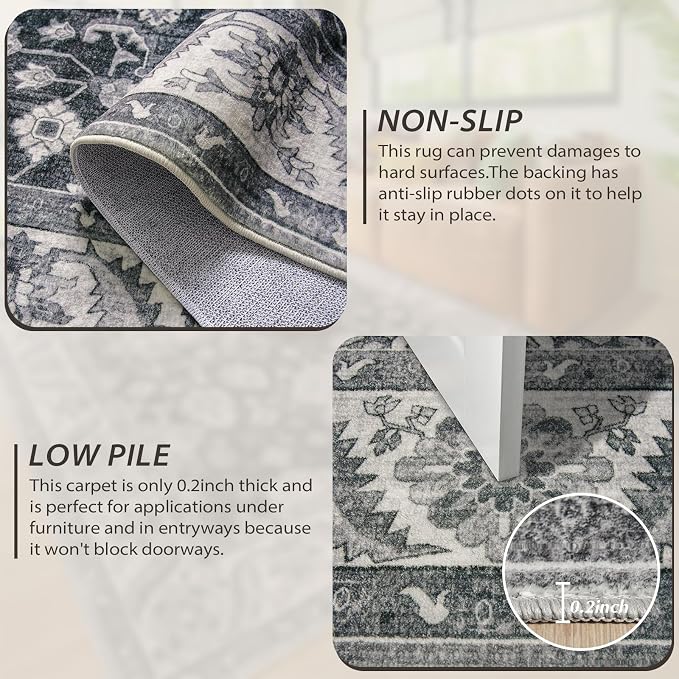 Area Rugs for Living Room, 6x9 Washable Area Rug for Bedroom, Retro Floral - Image 3