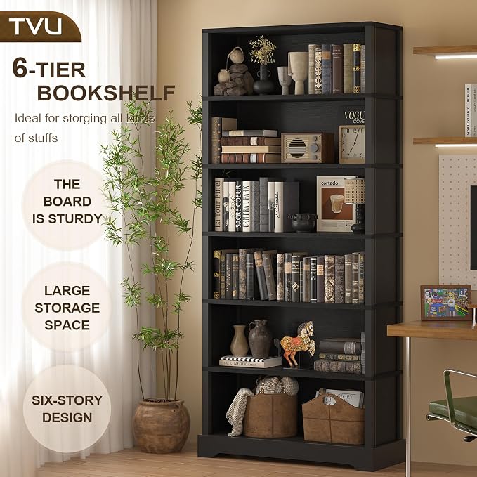 TVU 6-Tier Wooden Bookshelf, 77.2" Tall Farmhouse Style Open Bookcase, 31.5" W - Image 5
