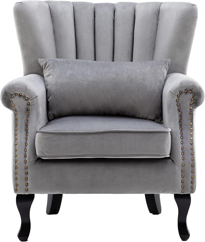 Mid Century Accent Chair Modern Tufted Wingback Armchairs Club Chair Velvet by DMFurniture