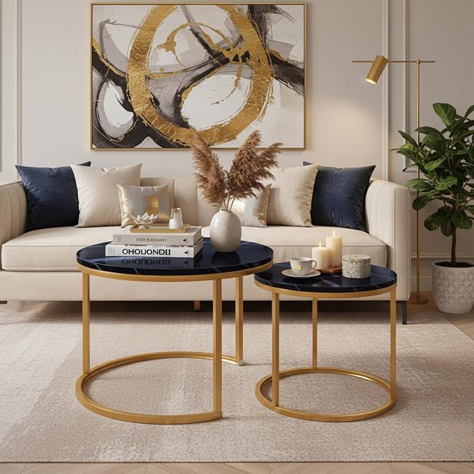Homy Casa 23.6inch Round Coffee Table Set of 2, Modern Nesting Coffee Tables - Image 3