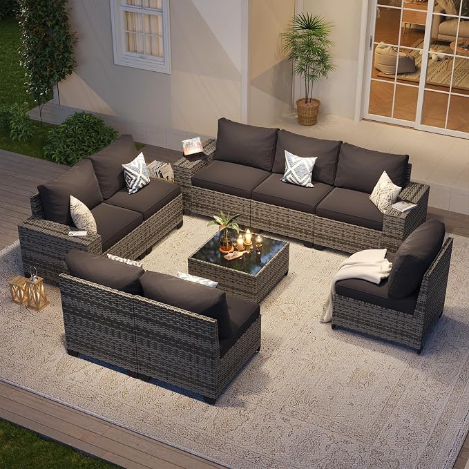 Aoxun Patio Furniture Set, Widen Armrests Wicker Outdoor Sectional by Aoxun