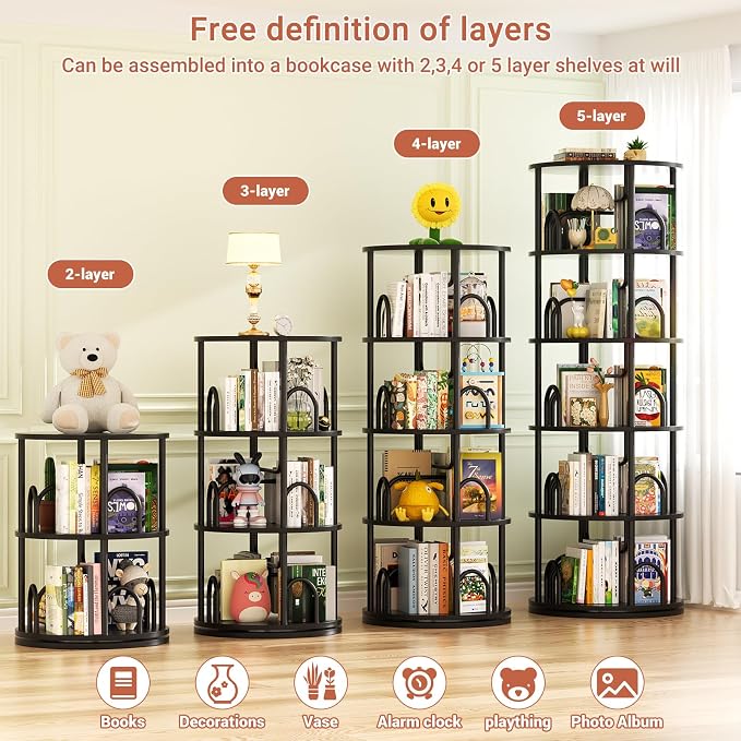 Aheaplus 5 Tier Rotating Bookshelf Tower, 360 Display Spinning Bookcase - Image 5