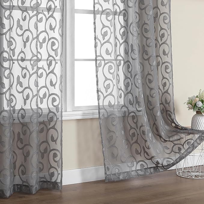 OWENIE Furman Sheer White Curtains 45 Inch Length 2 Panels Set - Image 7