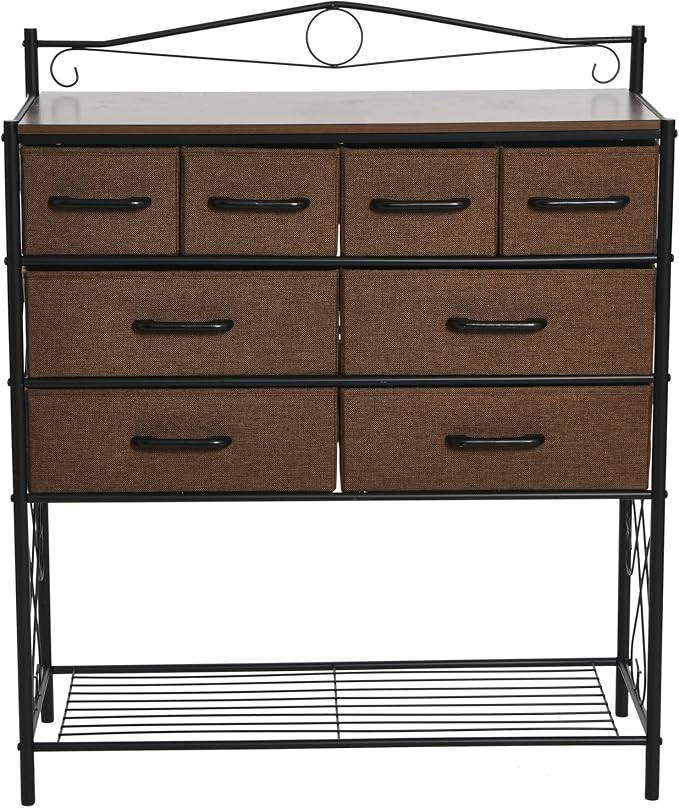 Household Essentials Walnut Iron 8-Drawer Sideboard - Image 4