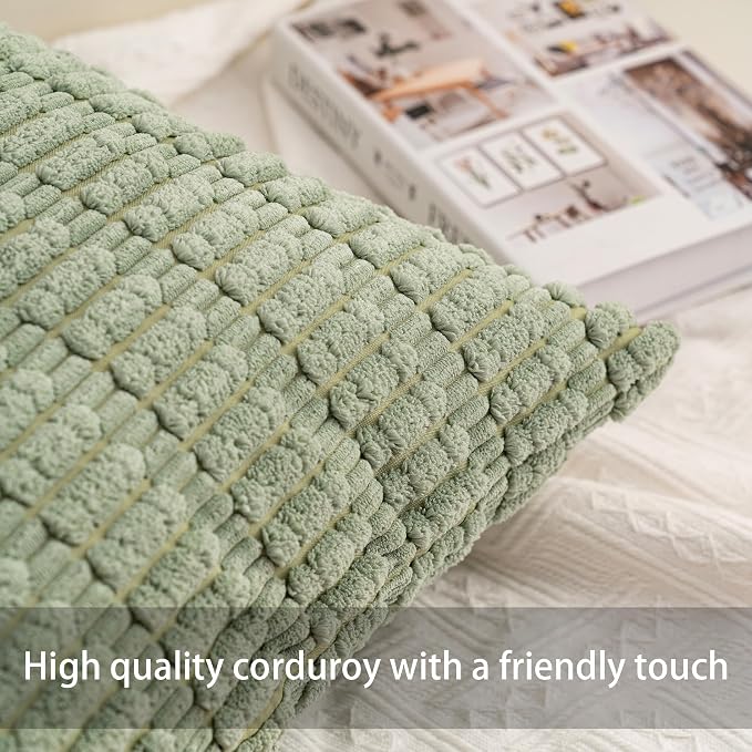 Pack of 2 Corduroy Decorative Throw Pillow Covers 22x22 Inch Soft Striped - Image 2