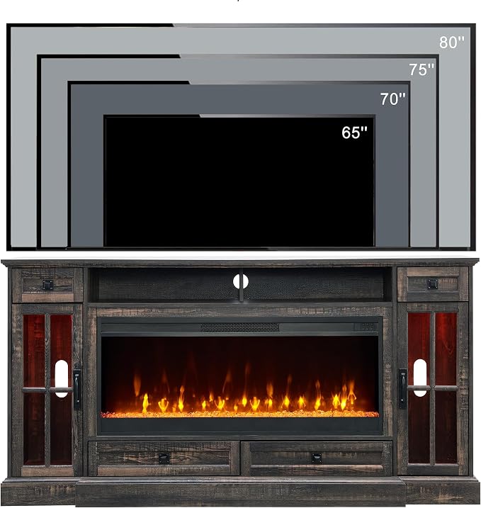 OKD Fireplace TV Stand for 80 Inch TV, Farmhouse Entertainment Center - Image 6