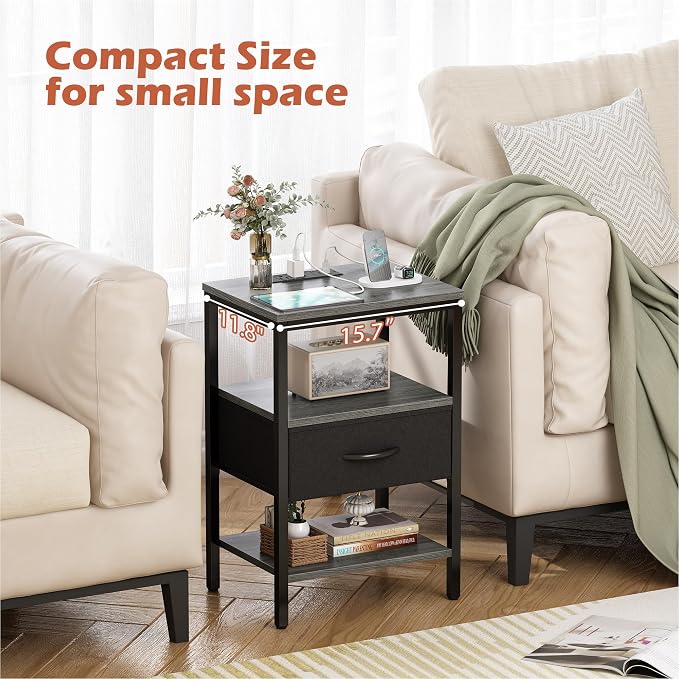 SUPERJARE Nightstand with Charging Station, Bed Side Table with Adjustable - Image 5