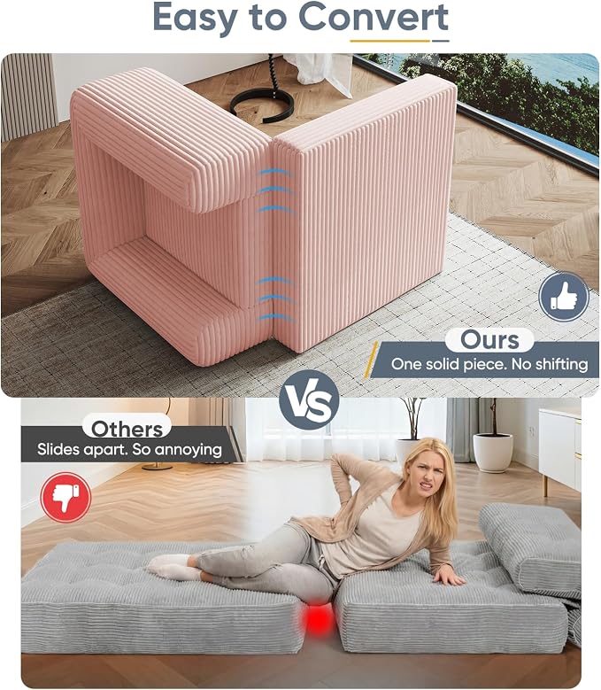 Versatile 2 in1 Loveseat Pink Accent Chair Couch Convertible Boneless Chaise - Image 3