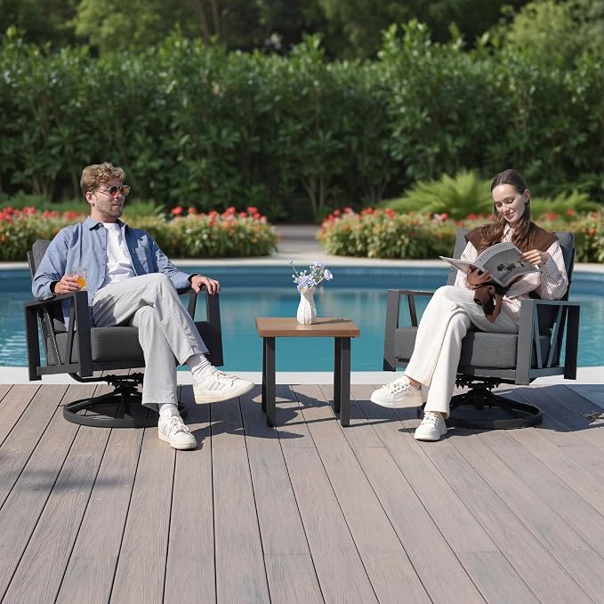 Outdoor Patio Swivel Rocking Chairs Set, Patio Porch Furniture - Image 7