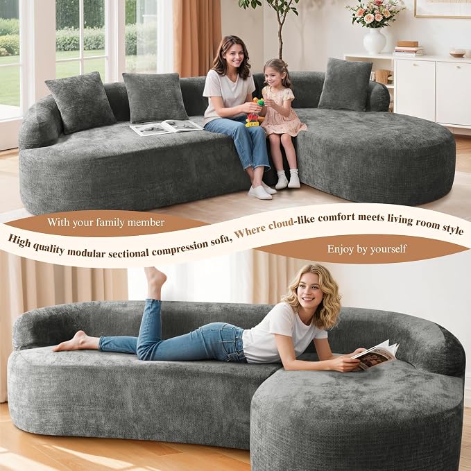 99" Curved Sectional Sofa with Chaise, Modern Boneless Couch with Deep Seat - Image 7