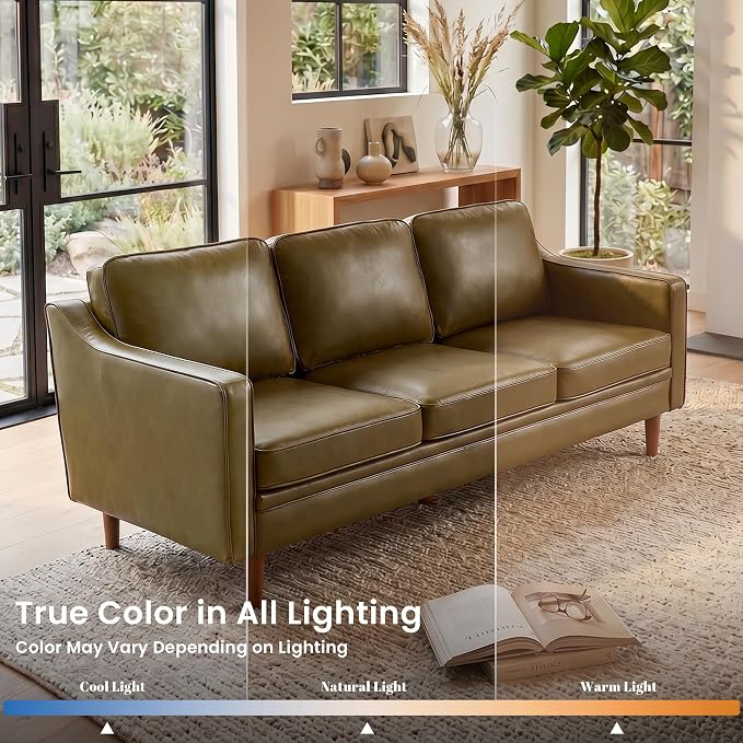 Kingfun 80" Faux Leather Sofa, 3 Seater Couch, Mid Century Modern Couches - Image 6