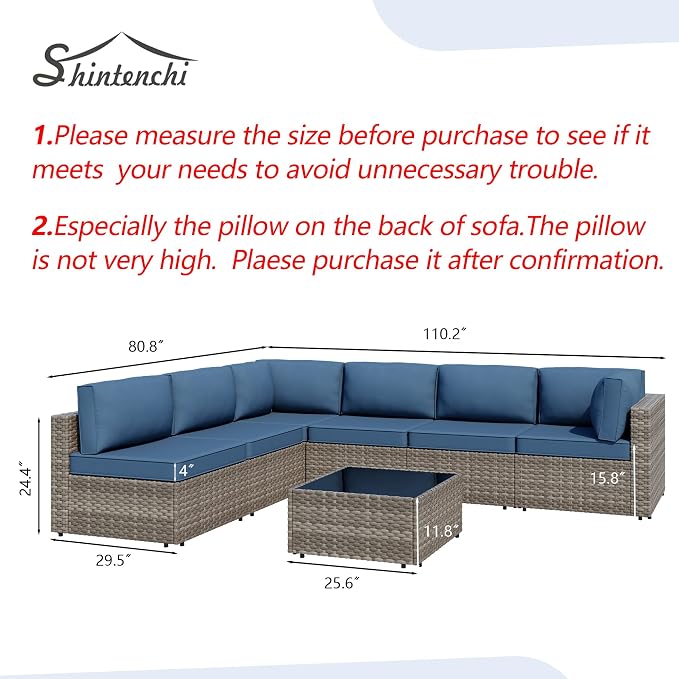 7 Piece Outdoor Patio Furniture Set, Natural PE Rattan Wicker Sectional Sofa - Image 3