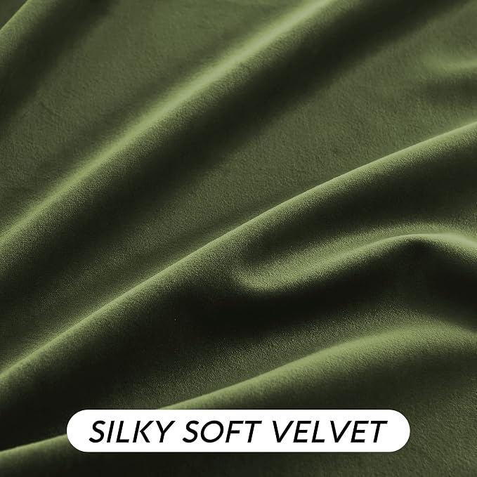 RYB HOME Green Velvet Curtains 84 inch, Solid Room Darkening Window Curtains - Image 7