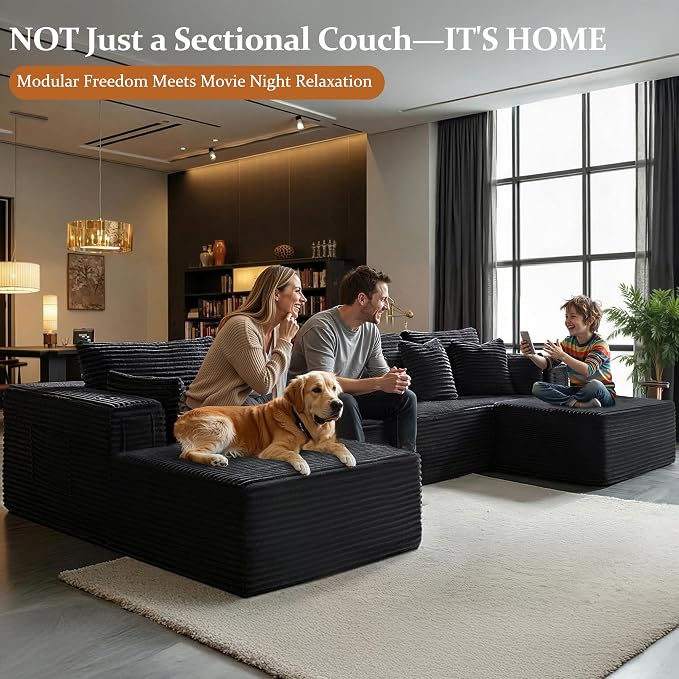138" Cloud Sectional Couch, Comfort U Shaped Boneless Couch - Image 4