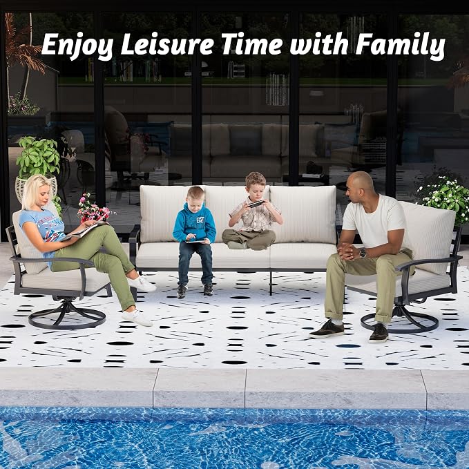 HOMREST Patio Furniture Sets 4 PCS Outdoor Metal Conversation Sets, 360 Degree - Image 7