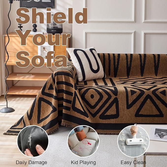 VClife Bohemian Couch Cover for Pet, Lightweight Checkered Couch Covers for 2 - Image 5