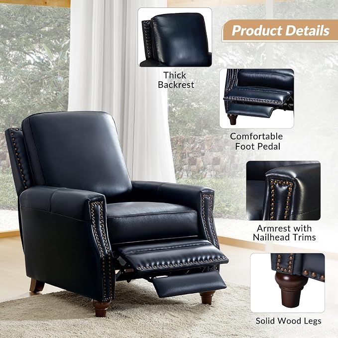 HULALA HOME Genuine Leather Manual Recliner Chairs Set of 2 - Image 5