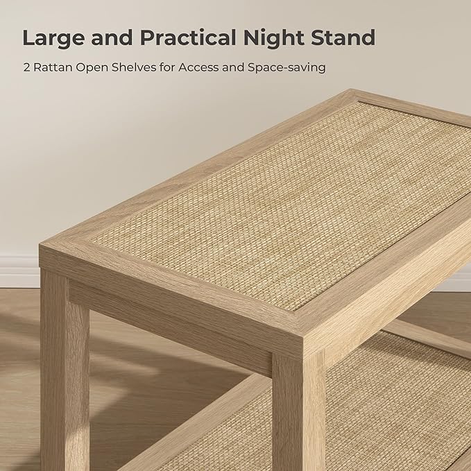 SICOTAS Rattan Nightstand Bedside Table - Image 3