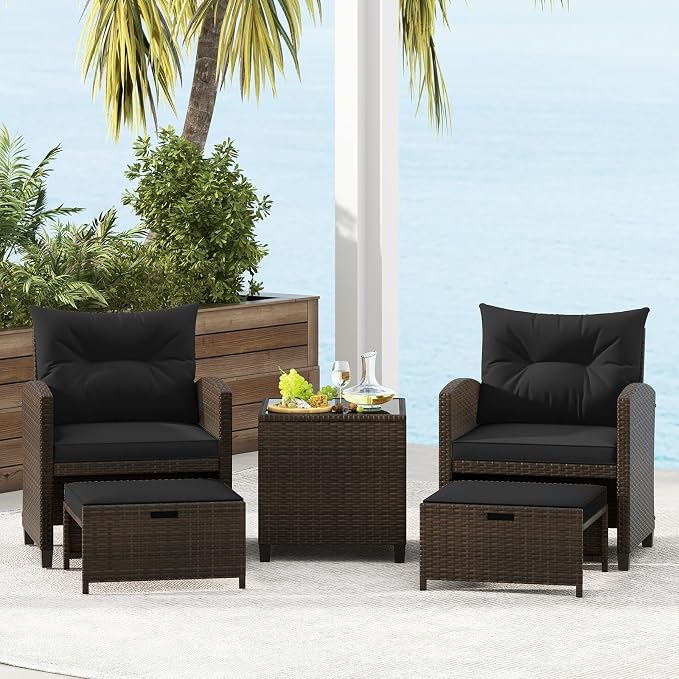 Tangkula 5 Pieces Patio Conversation Set, PE Wicker Rattan Outdoor Furniture Set - Image 4