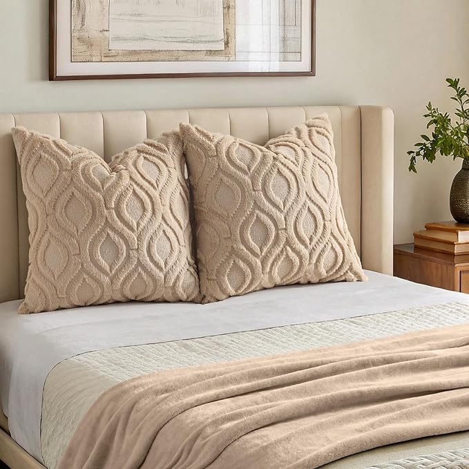 decorUhome Throw Pillow Covers 22x22 Inch Set of 2, Soft Plush Faux Wool Light - Image 7
