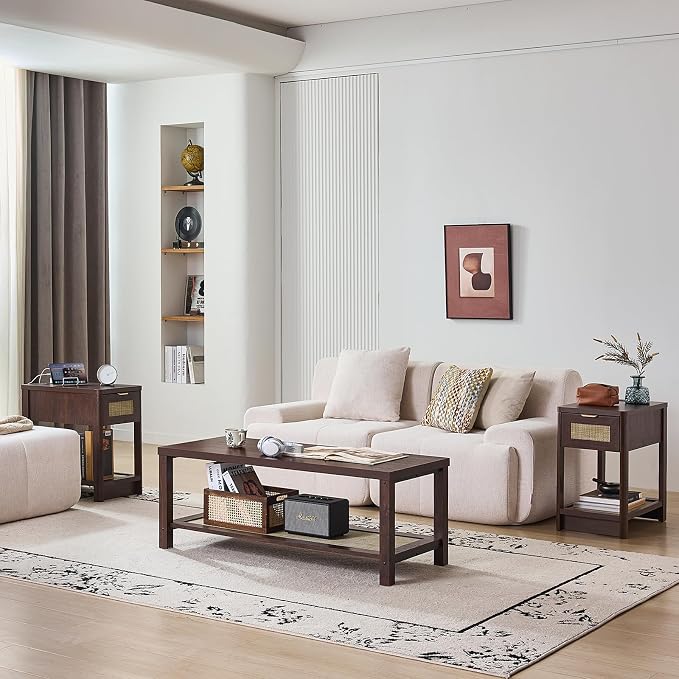 Lerliuo Boho Coffee Tables for Living Room, Rattan Center Table - Image 7