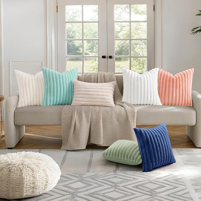 decorUhome Summer Cozy Faux Fur Throw Pillow Covers 12x20 Set of 2 Decorative - Image 8