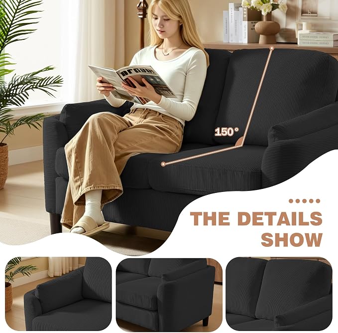 4 Piece Modern Corduroy Sofa Set, L-Shaped Sectional Couch - Image 8