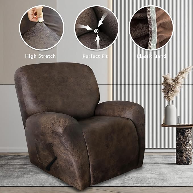 ANARACHON Recliner Chair Covers Leather Like, 4 Pieces Recliner Cover - Image 5